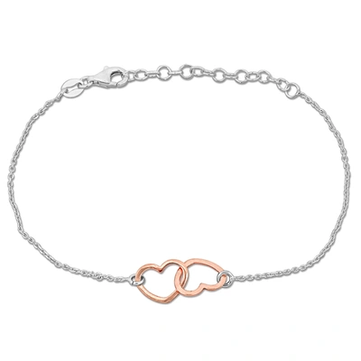 Mimi & Max Double Rose Heart Charm Bracelet In Rose And Sterling Silver - 7+1 In.