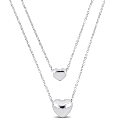 Mimi & Max Two Heart Double Strand Charm Necklace In Sterling Silver - 16+18 In.