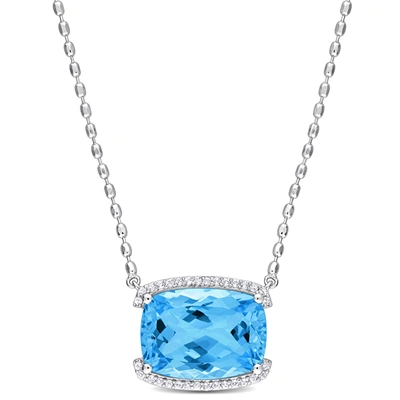 Mimi & Max Womens 13 5/8ct Tgw Cushion-cut Sky-blue Topaz And White Topaz Halo Pendant With Chain In Sterling S