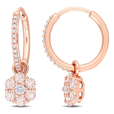 Mimi & Max 1 Ct Tgw White Topaz Morganite And 1/8 Ct Tw Diamond Floral Hoop Earrings In 10k Rose Gold In Pink