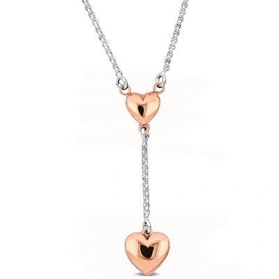 Mimi & Max Pink Drop Heart Necklace On Diamond Cut Rolo Chain In Sterling Silver - 16.5+1 In. In Orange