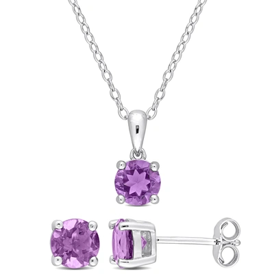 Mimi & Max 2 Ct Tgw Amethyst 2-piece Set Of Pendant With Chain And Earrings In Sterling Silver In Purple