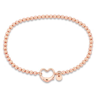 Mimi & Max Pink Bead Link Bracelet W/heart Clasp In Rose Silver - 7.5 In. In Gold