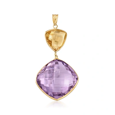 Ross-simons Amethyst And Citrine Pendant In 14kt Yellow Gold In Purple
