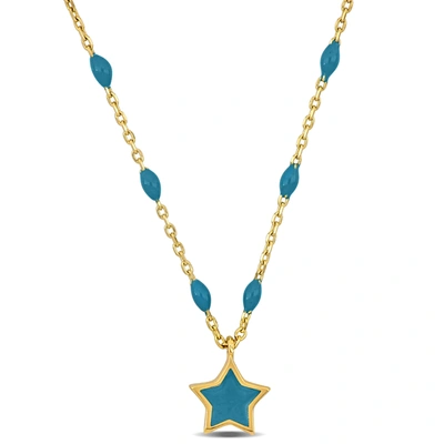 Mimi & Max Womens 14k Yellow Gold Blue Star Necklace W/ Spring Ring Clasp - 16+2 In.