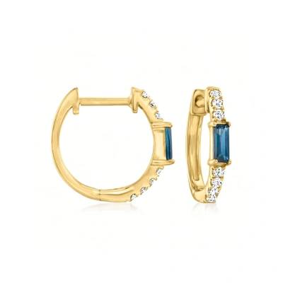 Rs Pure By Ross-simons London Blue Topaz And . Diamond Huggie Hoop Earrings In 14kt Yellow Gold