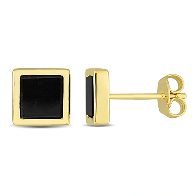 Mimi & Max 1ct Tgw Black Onyx Square Stud Earrings In Yellow Plated Sterling Silver