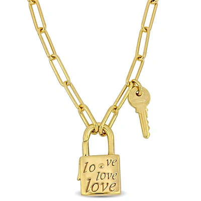 Mimi & Max Lock And Key Charm Clasp Paper Clip Link Necklace In Yellow Silver - 20 In. In Gold