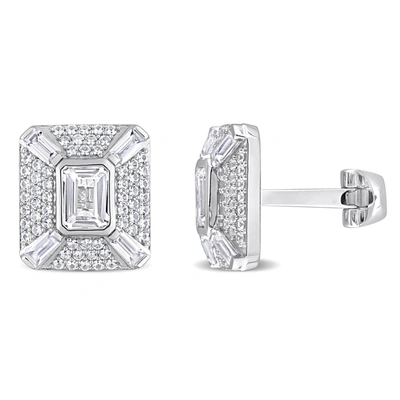 Mimi & Max 5-3/4ct Tgw Octagon Baguette And Round-cut Created White Sapphire Cufflinks In Sterling Silver