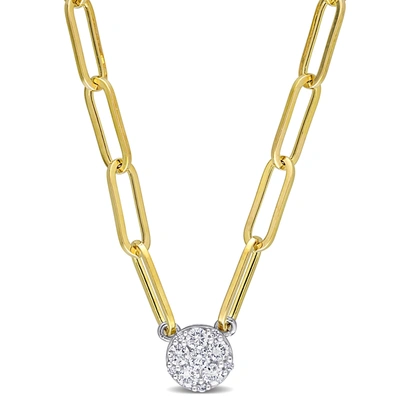 Mimi & Max 1/4 Ct Tw Diamond Cluster Pendant In 14k White Gold On A 3.3 Mm Polished Paperclip Chain In 14k Yell In Silver