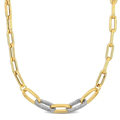Mimi & Max Oval Link Necklace W/ White Sparkle Enamel & Lobster Clasp In Yellow Silver - 17.5+1.5 In. In Gold