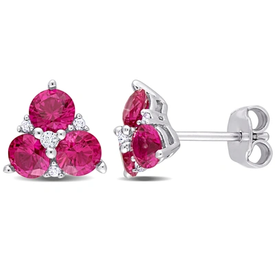 Mimi & Max 1 7/8 Ct Tgw Created Ruby And Created White Sapphire 3-stone Earrings In Sterling Silver In Purple
