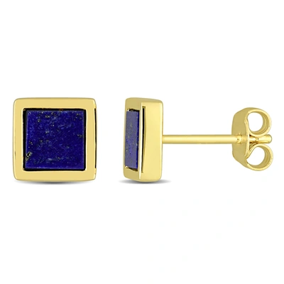 Mimi & Max 1ct Tgw Lapis Square Stud Earrings In Yellow Plated Sterling Silver In Blue