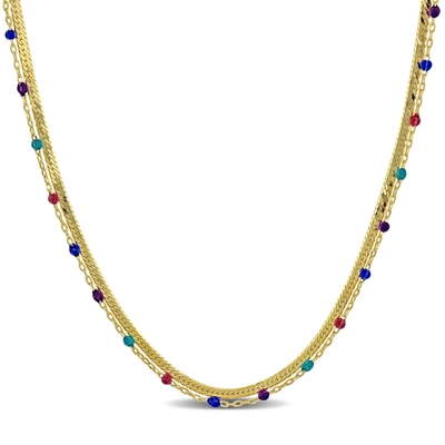 Mimi & Max Multi Color Bead Double Strand Herringbone Chain Necklace In Yellow Silver - 15+2 In. In Blue