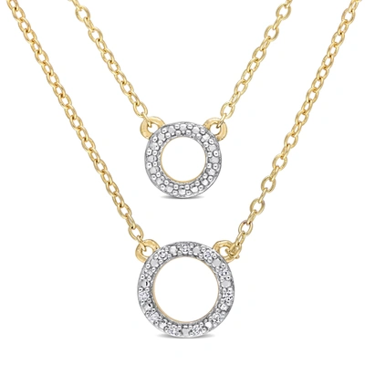 Mimi & Max Two-strand Diamond Accent Circle Necklace With Chain In Yellow Plated Sterling Silver