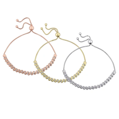 Mimi & Max 3 Piece Set Of 3/4ct Tdw Diamond Bolo Bracelest In White, Yellow And Rose Plated Sterling Silver In Pink