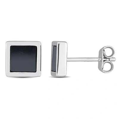 Mimi & Max 1ct Tgw Hematite Square Stud Earrings In Sterling Silver In Black
