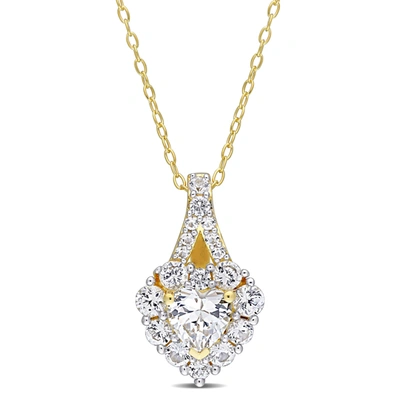 Mimi & Max 2 7/8 Ct Tgw Created White Sapphire Halo Heart Pendant With Chain In Yellow Plated Sterling Silver
