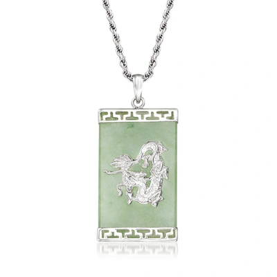 Ross-simons Jade Dragon Pendant Necklace In Sterling Silver In Green