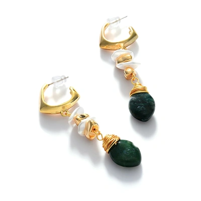 Sohi Green Color Gold Plated Pearl Beaded Drop Earring For Women's