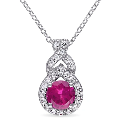 Mimi & Max 1 4/5ct Tgw Created White Sapphire And Created Ruby Teardrop Halo Pendant With Chain In Sterling Sil In Purple