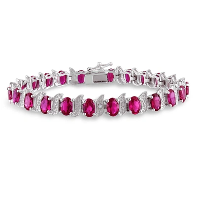 Mimi & Max 18ct Tgw Created Ruby And Diamond S-link Bracelet In Sterling Silver In Red
