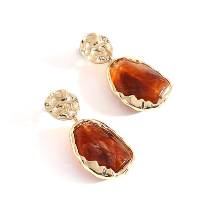 Sohi Brown Color Brown Stone Gold Plated Drop Earrings For Women's In Red