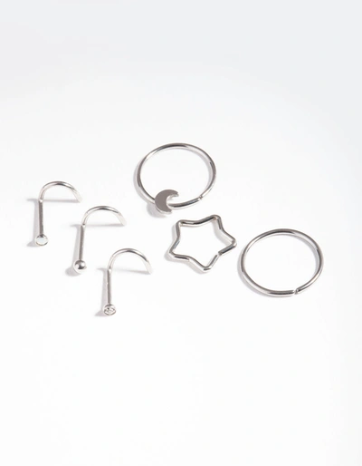 Lovisa Rhodium Surgical Steel Celestial Nose Jewellery Pack In Silver