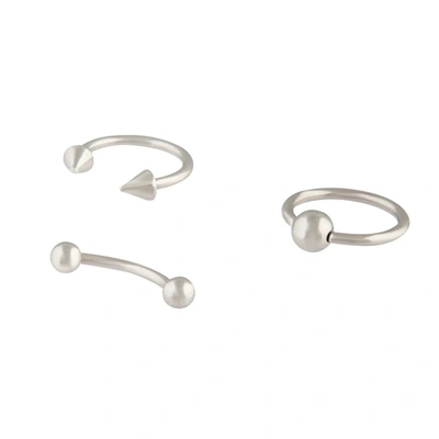 Lovisa Surgical Steel Rhodium Spike Ring Barbell 3 Pack In Silver