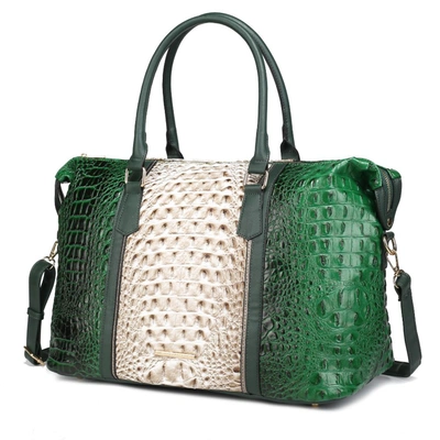 Mkf Collection By Mia K Raven Faux Crocodile-embossed Vegan Leather Women's Weekender Handbag In Green
