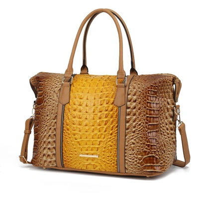 Mkf Collection By Mia K Raven Faux Crocodile-embossed Vegan Leather Women's Weekender Handbag In Yellow