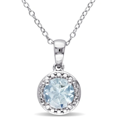 Mimi & Max 1 1/7ct Tgw Aquamarine Halo Pendant With Chain In Sterling Silver In Blue