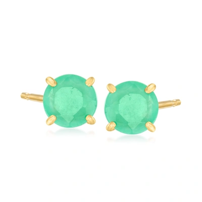 Ross-simons Round Emerald Stud Earrings In 14kt Yellow Gold In Green
