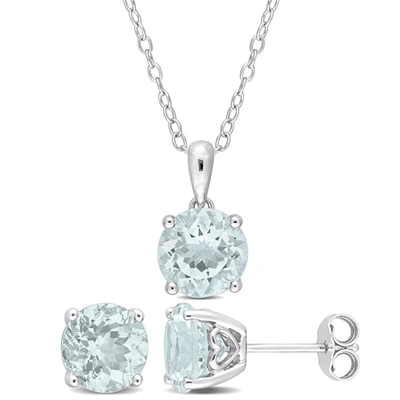 Mimi & Max 4 7/8ct Tgw Aquamarine 2-piece Set Of Pendant With Chain And Earrings In Sterling Silver