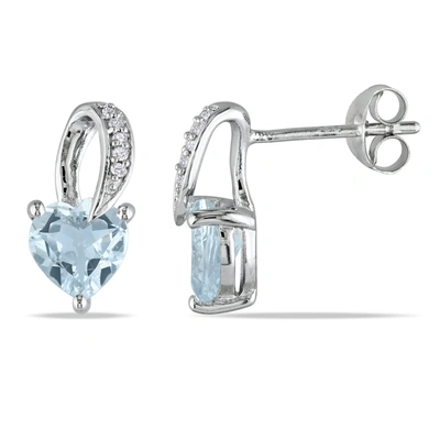 Mimi & Max 1 1/3ct Tgw Heart Shaped Aquamarine And Diamond Swirl Earrings In Sterling Silver In Blue