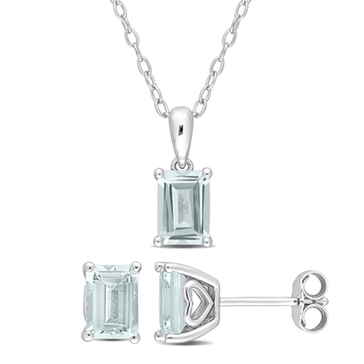 Mimi & Max 2-7/8ct Tgw Emerald-cut And Octagon Aquamarine 2-piece Set Of Pendant With Chain And Earrings In Ste In Silver