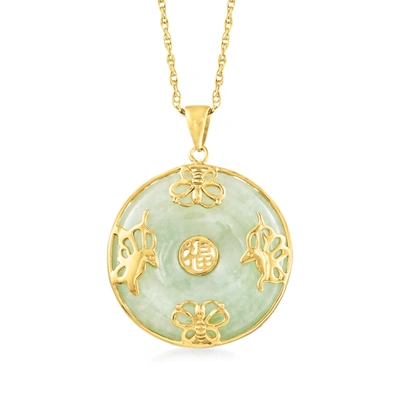 Ross-simons Jade "good Fortune" Butterfly Pendant Necklace In 18kt Gold Over Sterling