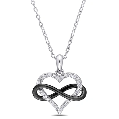 Mimi & Max 1/10ct Tdw Diamond Heart Infinity Pendant With Chain In Sterling Silver With Black Rhodium