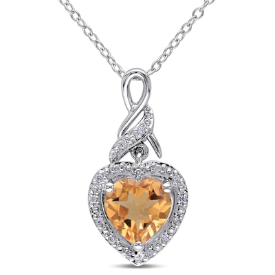 Mimi & Max 1 5/8 Ct Tgw Diamond And Citrine Heart Twist Pendant With Chain In Sterling Silver In Orange