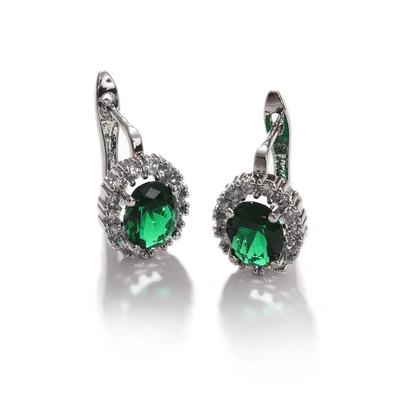 Sohi Green Color Pack Of 2 Silver Plated American Diamond Stud For Women's