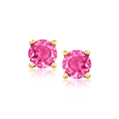 Rs Pure By Ross-simons Pink Topaz Stud Earrings In 14kt Yellow Gold