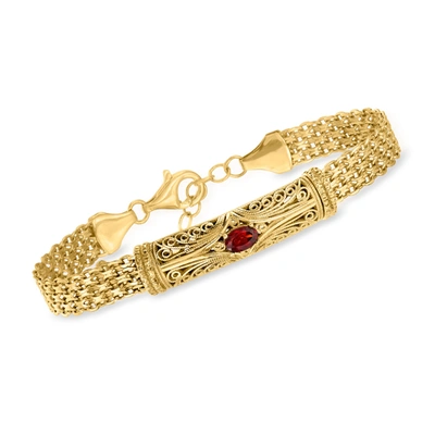 Ross-simons Garnet Filigree Bracelet In 18kt Gold Over Sterling In Red