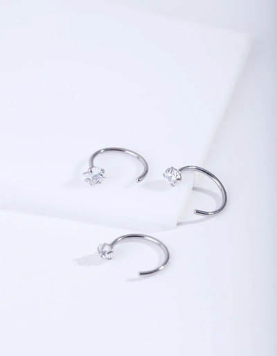 Lovisa Crystal Nail Nose Ring 3 Pack In Silver