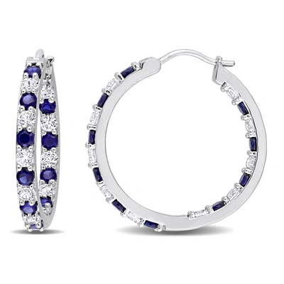 Mimi & Max 3 5/8 Ct Tgw Created Blue And White Sapphire Hoop Earrings In Sterling Silver