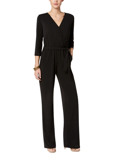 Ny Collection Petites Womens V-neck Belted Jumpsuit In Pink