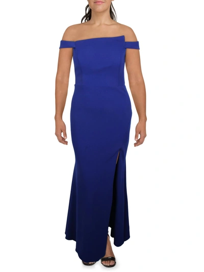 Xscape Womens Side Slit Maxi Evening Dress In Blue