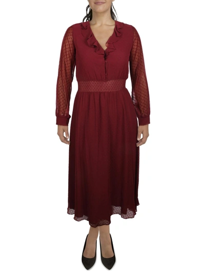 Nanette Lepore Womens Ruffled Mid-calf Midi Dress In Red