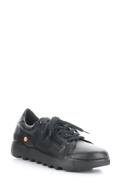 Softinos By Fly London Whiz Sneaker In Black Smooth Leather