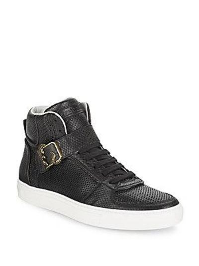 Roberto Cavalli Snake-embossed Leather High Top Trainers In Black