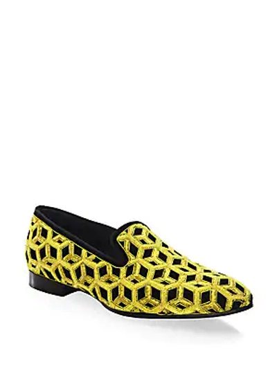 Louis Leeman Embroidered Velvet Slip-on Shoes In Yellow-black